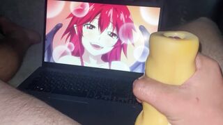 "treat me with cum" uncensored hentai and the guy jerks off on him, cumming profusely