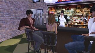 Pantyhose Babe Fucks 3 Guys at a Sports Bar