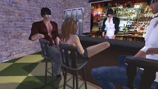 Pantyhose Babe Fucks 3 Guys at a Sports Bar