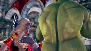Justice powerful heroine battle to darkness goblin - 3d hentai animation