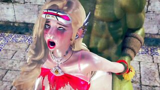 Justice powerful heroine battle to darkness goblin - 3d hentai animation