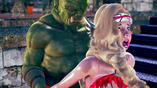 Justice powerful heroine battle to darkness goblin - 3d hentai animation