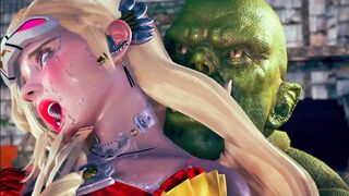 Justice powerful heroine battle to darkness goblin - 3d hentai animation
