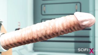 Sex android futanari plays with a sexy blonde in the sci-fi med bay