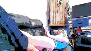 Reciprocating Sawzall-Dildo fuck machine rocks wifey's world.