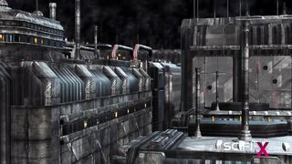 A sexy busty ebony gets fucked by a sci-fi soldier in the sci-fi cell