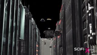 A sexy busty ebony gets fucked by a sci-fi soldier in the sci-fi cell