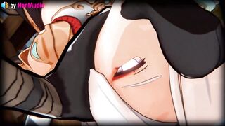 Shenhe being destroyed by Hilichurls (Genshin Impact 3d animation loop with sound)