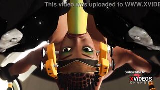 A sexy hot cuffed ebony gets fucked hard by a sex cyborg