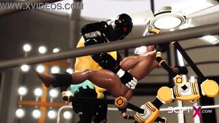 A sexy hot cuffed ebony gets fucked hard by a sex cyborg