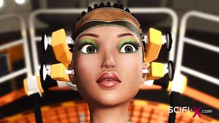 A sexy hot cuffed ebony gets fucked hard by a sex cyborg