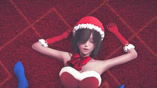 Girls in Christmas costumes rub their pussies and cum