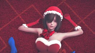 Girls in Christmas costumes rub their pussies and cum