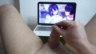 Hot Married Man Watches Hentai Jerk Off Big Cock & Moans With Pleasure Such A Large Amount Of Cum