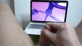 Hot Married Man Watches Hentai Jerk Off Big Cock & Moans With Pleasure Such A Large Amount Of Cum