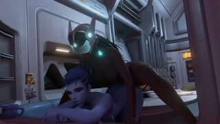 Overwatch Parody - Futa Symmetra fucks Widowmaker on Dropship