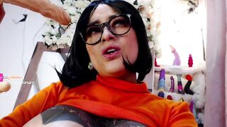 Velma from Scooby Doo destroys his throat with huge cock