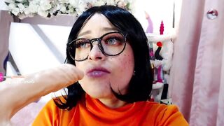 Velma from Scooby Doo destroys his throat with huge cock