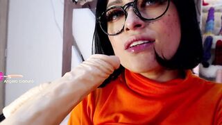 Velma from Scooby Doo destroys his throat with huge cock