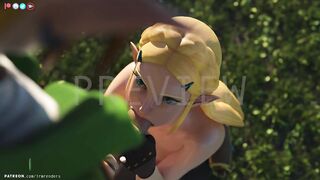 Zelda sucks Link under a tree in Hyrule