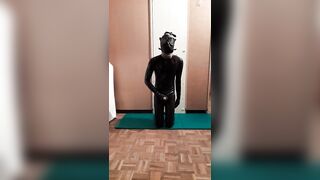 Transgirl with 3 Breathplay masks jerks off in Full Latex Suit
