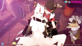 Ninguang and Beidou fucked by Traveler (Genshin Impact 3d animation with sound)