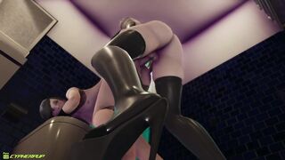 Futa milf fucks femboy in toilet and cum in his ass (3D animation)