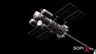 Cyber angel dickgirl fucks a sexy blonde in the space station