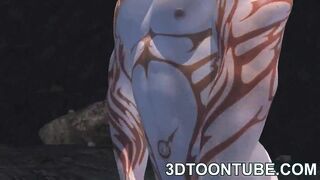 Busty 3D cartoon babe sucks cock and gets fucked