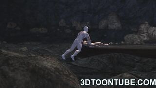 Busty 3D cartoon babe sucks cock and gets fucked