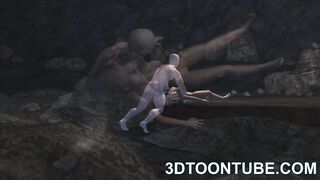 Busty 3D cartoon babe sucks cock and gets fucked
