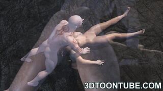 Busty 3D cartoon babe sucks cock and gets fucked