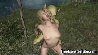 3D elf babe getting fucked in the woods by a goblin