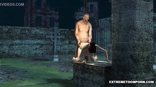 Sexy 3D Babe Fucked in a Graveyard by a Zombie