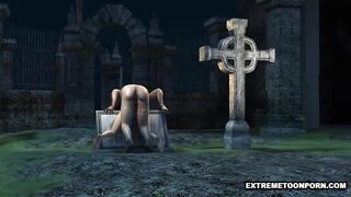 Sexy 3D Babe Fucked in a Graveyard by a Zombie