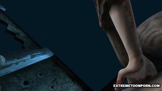 Foxy 3D cartoon zombie babe gets a double teaming
