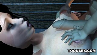 3D Babe Has Her Tits and Pussy Fucked by a Dwarf