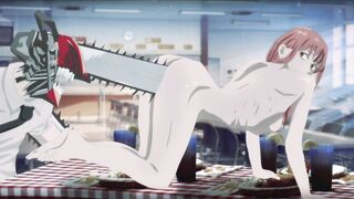 Makima pussy is pierced by a chainsaw by Denzi. Anime hentai man chainsaw