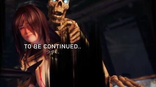 Asian chick fucks skeleton in dungeon