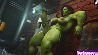 (4K) She Hulk Futa massage and masturbate his big green penis to cum |3D Hentai Animations|P130