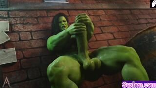 (4K) She Hulk Futa massage and masturbate his big green penis to cum |3D Hentai Animations|P130
