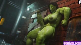 (4K) She Hulk Futa massage and masturbate his big green penis to cum |3D Hentai Animations|P130