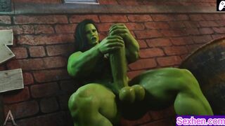 (4K) She Hulk Futa massage and masturbate his big green penis to cum |3D Hentai Animations|P130