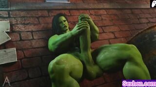 (4K) She Hulk Futa massage and masturbate his big green penis to cum |3D Hentai Animations|P130