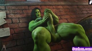 (4K) She Hulk Futa massage and masturbate his big green penis to cum |3D Hentai Animations|P130