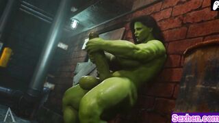(4K) She Hulk Futa massage and masturbate his big green penis to cum |3D Hentai Animations|P130