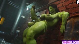 (4K) She Hulk Futa massage and masturbate his big green penis to cum |3D Hentai Animations|P130