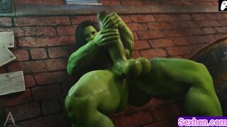(4K) She Hulk Futa massage and masturbate his big green penis to cum |3D Hentai Animations|P130