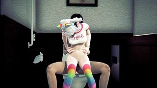 Streamer rides a big cock in the toilet