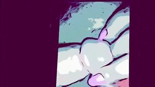 Can’t resist playing while cartoon wife taking huge cock ????????